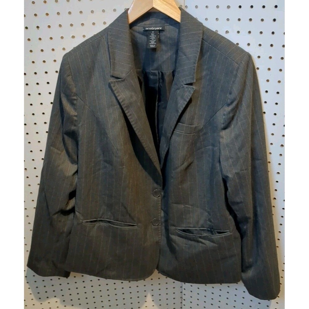 Lane Bryant Women's Blazer Jacket Size 18 Grey Pinstripe Pockets
